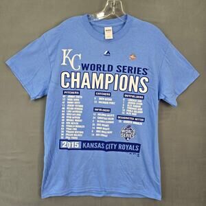 Kansas City Royals Blue Tee Size M World Series 2015 Short Sleeve Shirt Mens Top